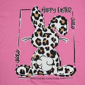 Gildan Southern Couture SS Tee Pink HAPPY EASTER Cow Print Bunny Size Medium NWT